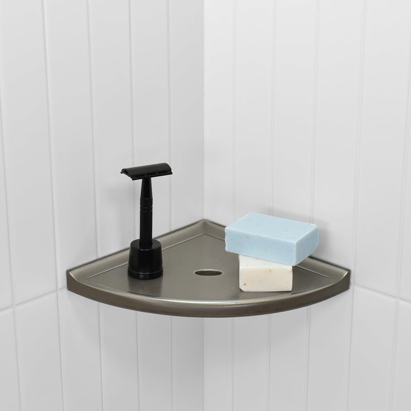 Questech 8" Corner Shower Shelf - Lugged for New Construction, Shower Organizer for Tiled Walls, Corner Caddy Soap Dish Bathroom Storage, Metro Lugged, Brushed Nickel Finish - Image 4